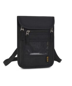 Multifunctional Travel Neck Pouch Passport Holder with RFID Blocking - Black