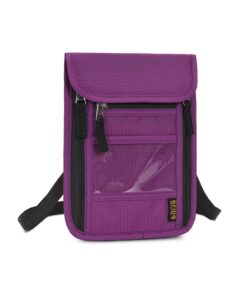 Multifunctional Travel Neck Pouch Passport Holder with RFID Blocking - Purple