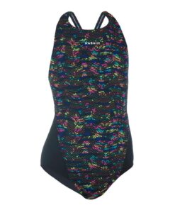 Nabaiji Girls' One-Piece Swimsuit Kamiye Print - Dots Blue Spectrum - 7-8 years