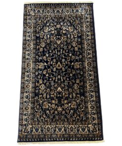 Navy Floral Soft Turkish Bedside Rug - 150 x 80 cm