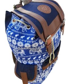 Navy, White Elephants and flower pattern Backpack