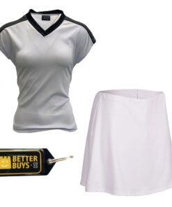 Netball Top/Skirt Kit Set for Women's Team of 10-White/Color Trim & Keyring - White with Black