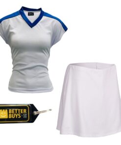 Netball Top/Skirt Kit Set for Women's Team of 10-White/Color Trim & Keyring - White with Blue