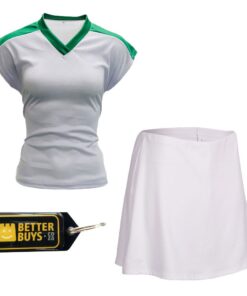 Netball Top/Skirt Kit Set for Women's Team of 10-White/Color Trim & Keyring - White with Green