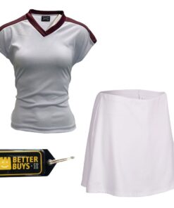 Netball Top/Skirt Kit Set for Women's Team of 10-White/Color Trim & Keyring - White with Maroon