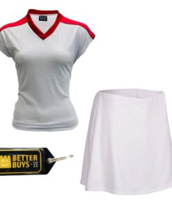 Netball Top/Skirt Kit Set for Women's Team of 10-White/Color Trim & Keyring - White with Red