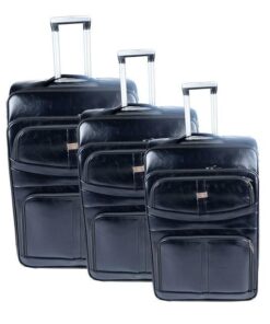 Nexco Luggage Set of 3 PU Leather Travel Suitcases 28'24'22' inch - Black