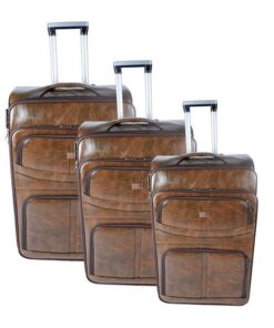 Nexco Luggage Set of 3 PU Leather Travel Suitcases 28'24'22' inch - Brown