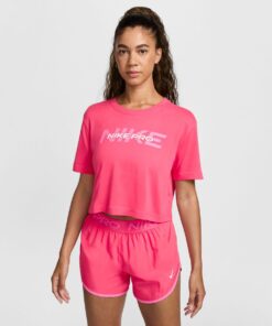 Nike Pro Women's Short Sleeve Cropped T-Shirt - Aster Pink - XL