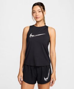 Nike Women's One Swoosh Dri-FIT Running Tank Top - Black/White - L