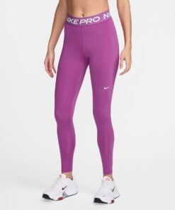 Nike Women's Pro Mid-Rise Mesh-Paneled Leggings - Hot Fuchsia/White - S