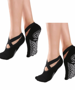 Non Slip Yoga Socks, Anti-Skid Socks for Pilates, Barre, Dance - 2 Pack - Black