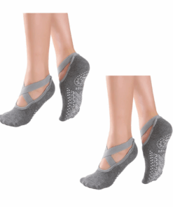 Non Slip Yoga Socks, Anti-Skid Socks for Pilates, Barre, Dance - 2 Pack - Grey