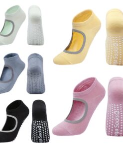 Non Slip Yoga Socks with Grips Pilates,Ballet,Barre Socks Multi-Colour 5 Pack - yellow+pink+blue+green+black