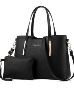 NOUMIQIAY Luxury Women PU Leather Shoulder Crossbody Bag Handbags Set - Black