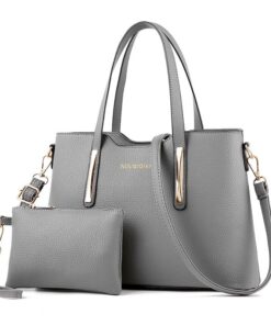 NOUMIQIAY Luxury Women PU Leather Shoulder Crossbody Bag Handbags Set - Grey