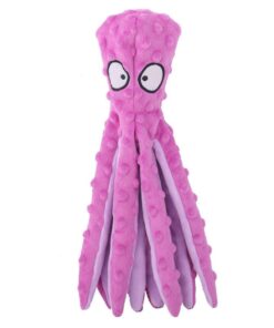 Octopus Plush Dog Chew Toy No Stuffing Puppy Teething Interactive - Rose Pink