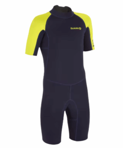 Olaian Surf Shorty 100 kids' wetsuit 1.5 mm neoprene - Blue/Yellow - 10 years