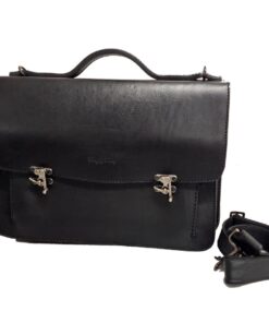 Old School Clasp Satchel Work Briefcase - Black