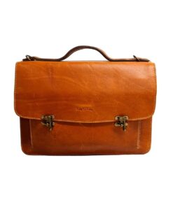 Old School Clasp Satchel Work Briefcase - Tan