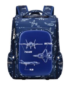 Olive Tree-School Backpack Bag Multi Pockets Waterproof Fighter Jet - Navy