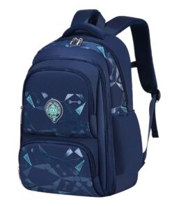 Olive Tree-School Backpack Bag Multi Pockets Waterproof Shapes-Navy