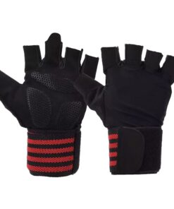 One Pair Anti-skid Breathable Half Finger Cycling Gloves - Black & Red