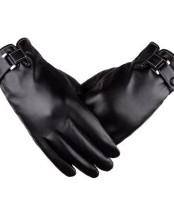 One Pair Men's Winter Cashmere Lined Touchscreen Leather Gloves