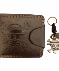 One Piece Anime Straw Hat Pirates Brown Faux Leather Wallet & Keychain