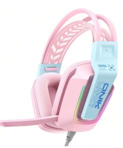 ONIKUMA - X13 - Wired Noise-Cancelling Headphones With RGB Lighting - Pink