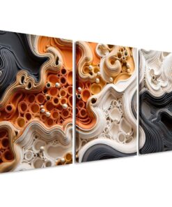 Orange Black And White 3 Piece Abstract Canvas Wall Art Decor