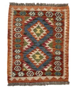 Orange Blue Decorative Piece Kilim Small Rug - 90 x 60 cm