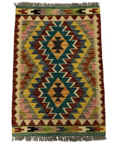 Orange Multi Color Handmade Kilim Small Rug - 90 x 60 cm