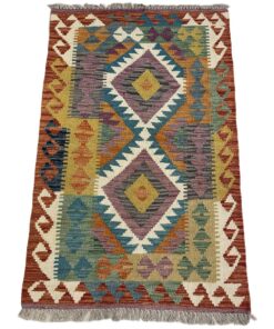 Orange, Yellow Exotic Geometric Design Handmade Kilim Rug - 127 x 82 cm