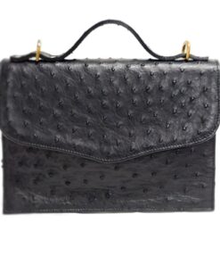 Ostrich Leather Clutch Sling Handbag - Black