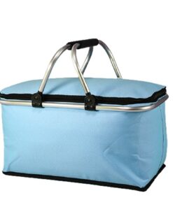 Outdoor Foldable Insulated Picnic Food/Beverage Carrier Cooler Storage Bag - Light Blue