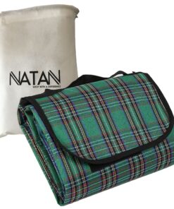 Outdoor Foldable Picnic Blanket - Green Tartan