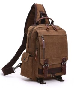 Outdoor Travel Messenger Canvas Crossbody Chest Bag - Brown