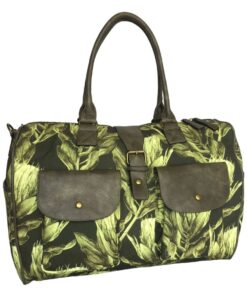 Overnight Canvas Bag with Protea Flowers - Green