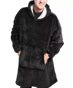 Oversized plush hoodie blanket/lazy pajamas/home clothes - Black