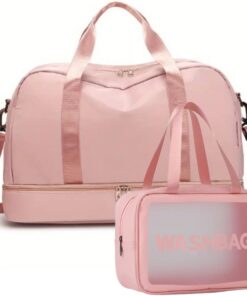 Oxford Large Capacity Travel Gym Duffel Bag With XXL Vanity Case - Light Pink