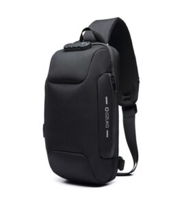 Ozuko Anti Theft Lock Sling Bag Shoulder Crossbody Backpack With USB Port - Black