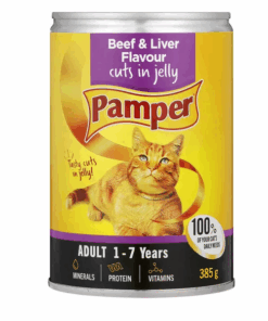 Pamper Beef & Liver Flavour Cuts in Jelly Moist Cat Food (12 Cans x 385g)