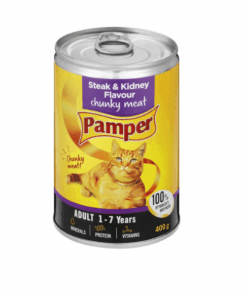 Pamper Cat Food Moist Steak & Kidney Flavour Chunky Meal (12 cans x 400g)