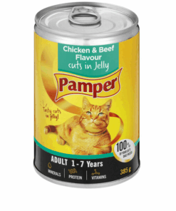 Pamper Chicken & Beef Flavour Cuts in Jelly Moist Cat Food (12 Cans x 385g)