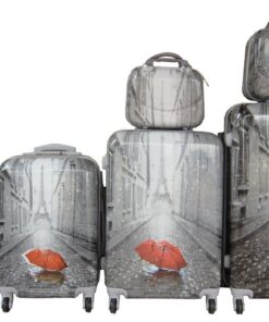 Paris-Themed 6-Piece ABS Luggage Spinner Wheels,4 Suitcases, 2 Vanity Cases