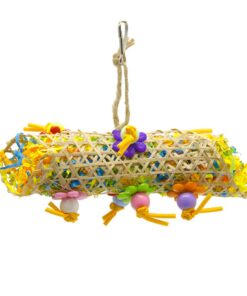 Parrot Toy - Rattan Tube with Paper and Buttons