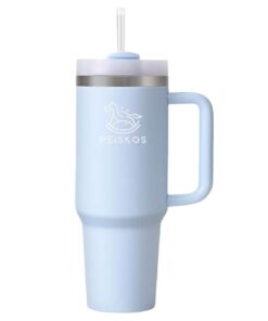 PEISKOS 1200ml Tumbler with Handle Straw Stainless Steel Vacuum Mug - Baby Blue