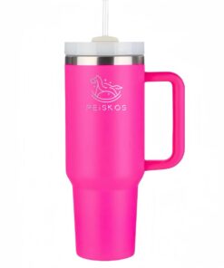 PEISKOS 1200ml Tumbler with Handle Straw Stainless Steel Vacuum Mug - Barbie Pink