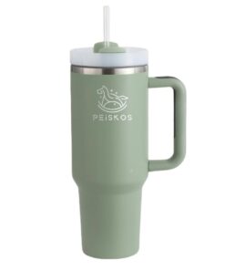 PEISKOS 1200ml Tumbler with Handle Straw Stainless Steel Vacuum Mug - Bay Leaves